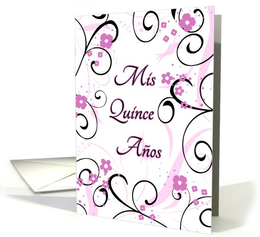 Quinceanera Party Invitation - Pink Flowers & Swirls card (768875)