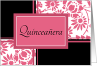 Quinceanera Party Invitation - Black & Pink Flowers card