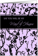 Maid of Honour Invitation for Sister - Lavender & Black Floral card