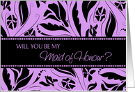 Maid of Honour Invitation - Purple & Black Floral card