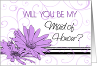 Maid of Honour Invitation for Best Friend - Purple Swirls & Flowers card
