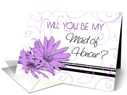 Maid of Honour Invitation for Sister - Purple Swirls & Flowers card