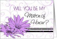 Matron of Honour Invitation for Sister - Purple Swirls & Flowers card