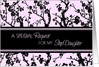 Step Daughter Maid of Honor Invitation - Pink & Black Floral card