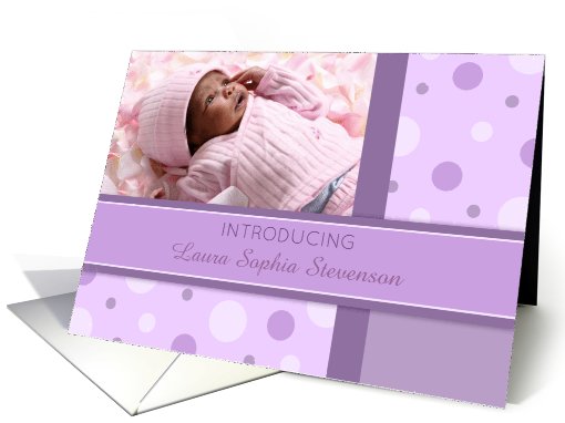 Girl Birth Announcement Photo Card - Purple Polka Dots card (839300)