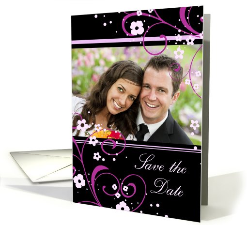 Save the Date Wedding Photo Card - Black and Pink Floral card (839311)