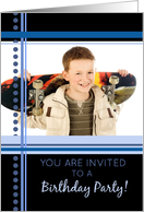 Birthday Party Invitation Photo Card - Blue and Black card