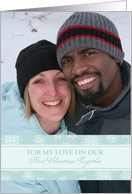 Couples First Christmas Photo Card - Blue Snowflakes card