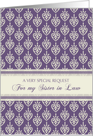 Sister in Law Will you be my Bridesmaid Invitation - Purple Cream card