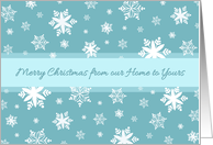 Merry Christmas our Home to Yours Card - Teal White Snow card