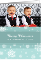 Merry Christmas Grandpa Photo Card - Teal White Snowflakes card