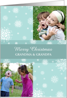 Grandparents Christmas Double Photo Card - Teal White Snowflakes card
