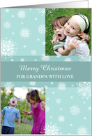 Grandpa Christmas Double Photo Card - Teal White Snowflakes card