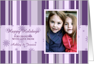 Happy Holidays Grandma Christmas Photo Card - Purple Stripes card