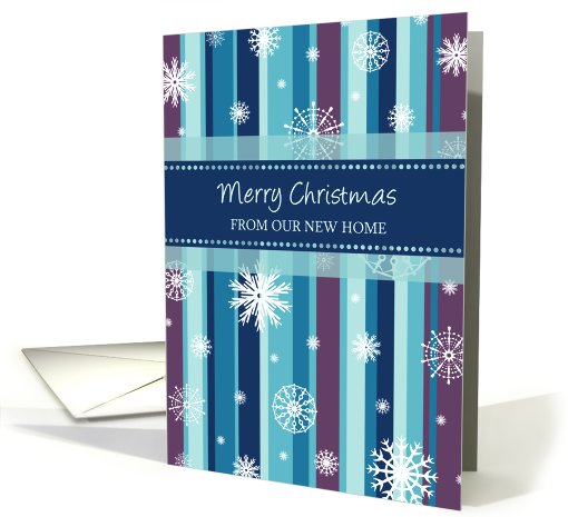 Merry Christmas We've Moved Card - Stripes and Snowflakes card