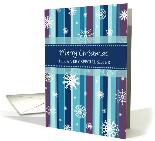 Merry Christmas Sister Card - Stripes and Snowflakes card (978751)