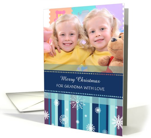 Merry Christmas Grandma Photo Card - Stripes and Snowflakes card