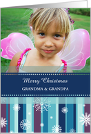 Merry Christmas Grandparents Photo Card - Stripes and Snowflakes card