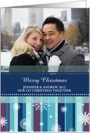 Couple’s First Christmas Together Photo Card - Stripes and Snowflakes card