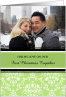 Our First Christmas Together Photo Card - Green Damask card
