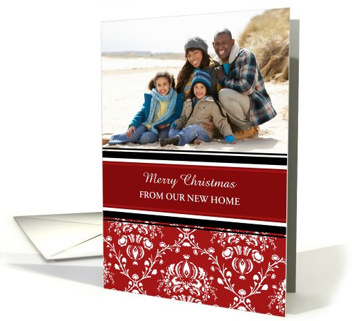 Merry Christmas We've Moved Photo Card - Red Damask card (985041)