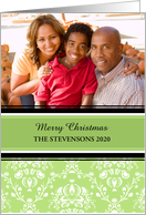 Merry Christmas Photo Card - Green Damask card