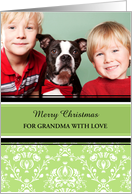 Merry Christmas Grandma Photo Card - Green Damask card