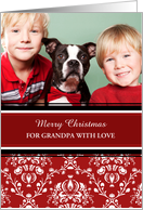 Merry Christmas Grandpa Photo Card - Red Damask card
