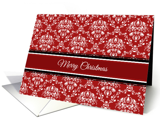 Merry Christmas Secretary Card - Red White Damask card (986633)