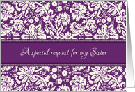 Sister Bridesmaid Invitation - Purple Damask card