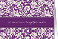 Sister in Law Maid of Honor Invitation - Purple Damask card