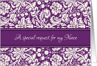 Niece Junior Bridesmaid Invitation - Purple Damask card