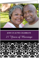 25th Anniversary Party Invitation Photo Card - Purple Black Damask card