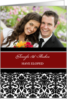 Elopement Announcement Photo Card - Red Black Damask card