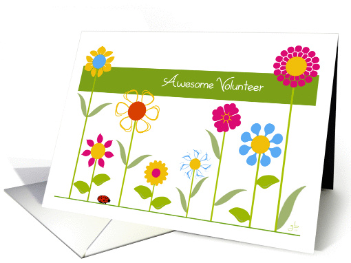 Thank You Awesome Volunteer, Perky Stick Flowers in a Row card