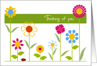 Thinking of You with Sunshine and Joy, Perky Stick Flowers in a Row card