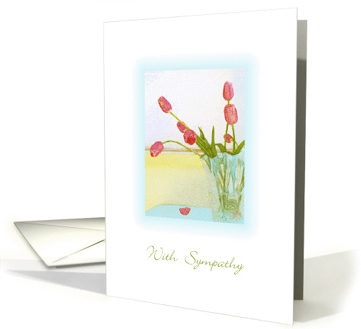 Sympathy, Rosy Tulips in Vase with Thoughts and Prayers card (815187)