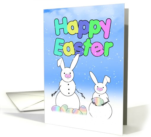 Happy Easter Snowmen with Bunny Ears & Colored Eggs card (774814)