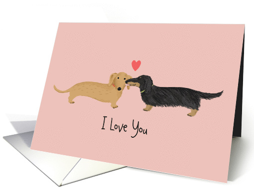 Be My Valentine Dachshunds with Heart Custom Text card (1040673)