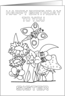 coloring bithday sister card