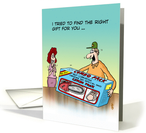 Cartoon woman giving her man a funny gift- Happy Birthday... (1290850)