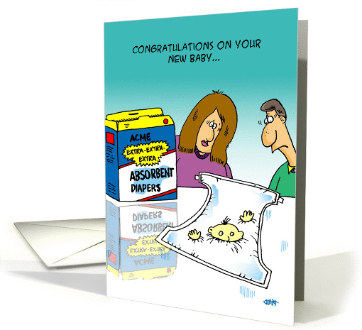 Cartoon baby in diapers-congratulations to parents on new baby. card