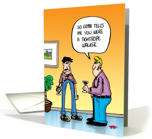 Funny cartoon retirement card- a former tightrope walker retires card