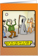 Funny Halloween card - grim reaper costume at senior citizen party. card