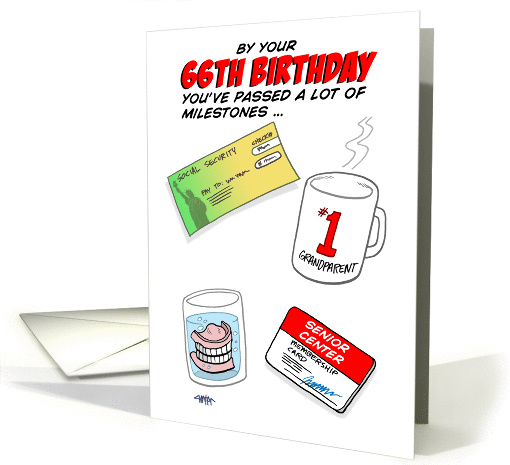 Humorous 66th Birthday Card -Old age milestones. card (1385986)