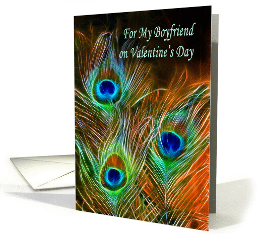 Happy Valentine's Day for Boyfriend peacock feathers card (1023285)