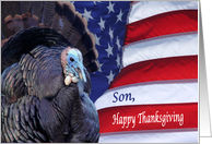 Happy Thanksgiving deployed Son patriotic flag and turkey card