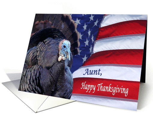 Happy Thanksgiving deployed Aunt patriotic flag and turkey card