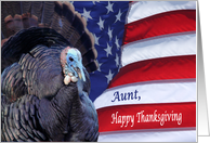 Happy Thanksgiving deployed Aunt patriotic flag and turkey card