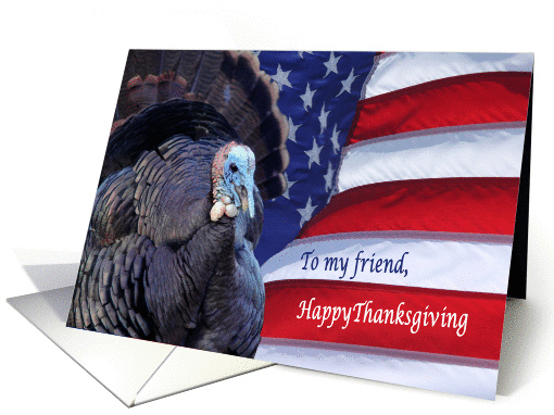 Happy Thanksgiving deployed Friend patriotic flag and turkey card